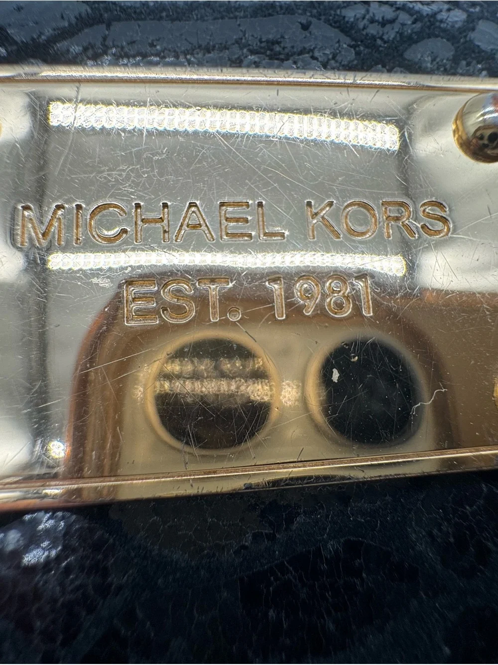 Michael Kors Black Snake-Embossed Zip Wallet with Gold Plaque